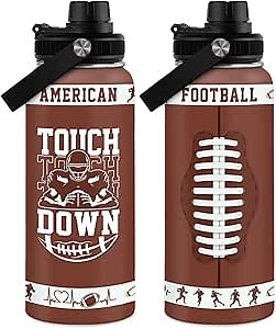 SANDJEST Football Water Bottle with Lid - 32oz Insulated Stainless Steel Sport Bottle - Gifts for Men Football Players Lovers Men