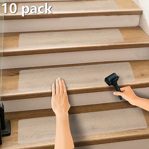 10 Pack Non-Slip Outdoor Stair Treads - 6" x 24" Grip Tape Adhesive Strips - For Steps, Stairs and Heavy Duty Grip Tape - White