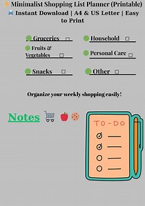Minimalist Shopping List Planner | Printable Grocery Organizer - Etsy