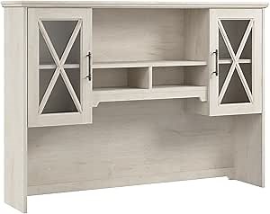 Bush Furniture Lennox 60W Farmhouse Hutch for Desk and Buffet Cabinet in Linen White Oak | Dining Room, Living Room, Home Office Storage