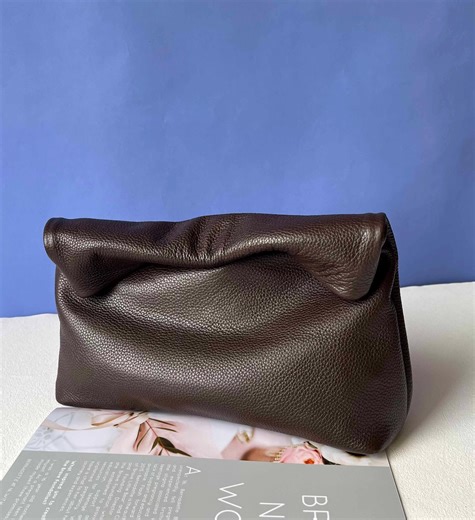 Coffee Rolled Top Leather Clutch: Roll Down Evening Bag Banquet Clutch Purse - Etsy