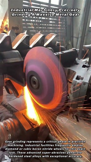 Industrial Machinery Precisely Grinding A Massive Metal Gear