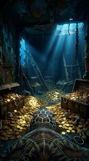 Treasure inside an old ship under the sea #sea #treasure #trending