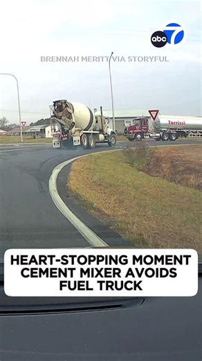 CLOSE CALL! Dashcam footage captured the heart-stopping moment a cement mixer nearly hit a truck in Delaware. | ABC7