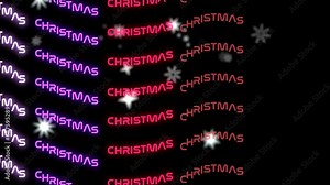 christmas small text waving and change color animation in pattern and moving to right. Black background with different whitestars