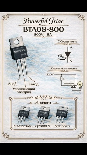 BTA08 800 — это силовой триак на 8 ампер и 800 вольт