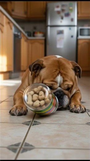 Bulldog Stares Down Treat Jar Like a True Snack Strategist Kitchen Drama Unfolds!