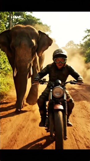The elephant is chasing the biker and breaking his bike. #elephant #viral #animals