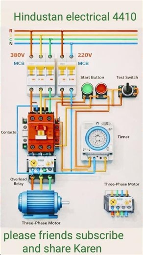 THREE PHASE MOTOR(MCB) DOL STARTER POWER WITH TIMER SWITCH CIRCUIT DIAGRAM#youtubeshorts#shortvideo