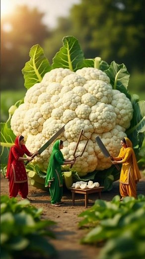 Miniature Punjabi Women Make Giant Gobi Curry in Village | Hyper Realistic #shorts