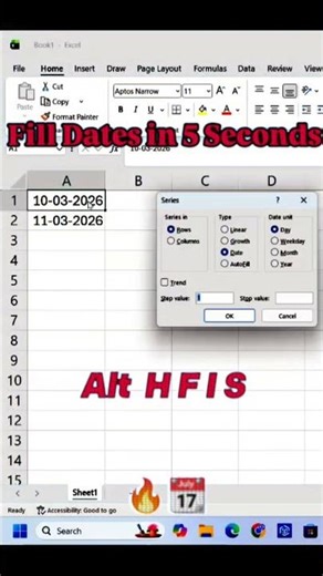 📆Excel Date Auto Fill Trick | Fill Date Range in Seconds🔥 #excel #exceltips#Excel#ExcelTutorial