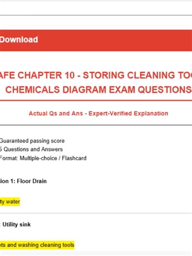 ServSafe Chapter 10 Storing Cleaning Tools and Chemicals Diagram 2026 🧼📦 | 5 Exam Q&A With Explanations 🔥 Preparing for your ServSafe Manager exam in 2026? 🚀 This ServSafe Chapter 10 practice test focuses on storing cleaning tools and chemicals, complete with diagram-style exam questions and expert-verified answers designed to help you PASS on your first attempt 💯 Chemical storage and cleaning tool safety are heavily tested on the ServSafe exam because they directly impact food contaminatio