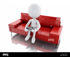 3d renderer image. White people playing video games on sofa. Technology concept  Isolated white background Stock Photo - Alamy