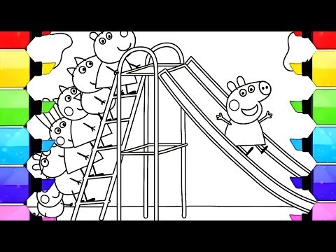Peppa Pig is swinging on a swing with her friends Drawing Easy, Peppa Pig Drawing and Coloring