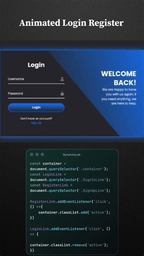 Animated Login & Register Form 🔥 | HTML CSS JavaScript #shorts