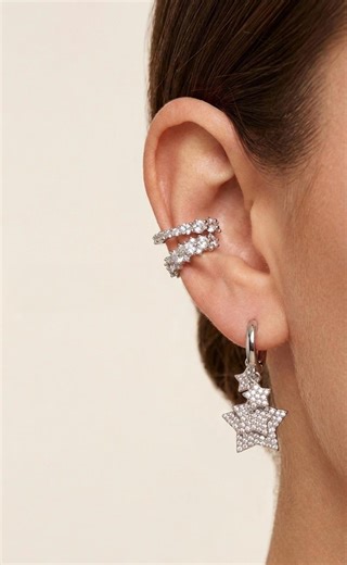 Celestial Star Dangle Hoop Earrings Ear Cuff Set 925 Sterling Silver Rhodium Piercing Gift - Etsy