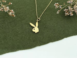 14K Solid Gold Playboy Bunny Pendant Necklace, Handmade - Etsy