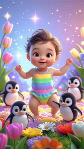 A fantasia parades flower garden, baby & penguins #viralvideo #funny #catvideos #cartoonvideo