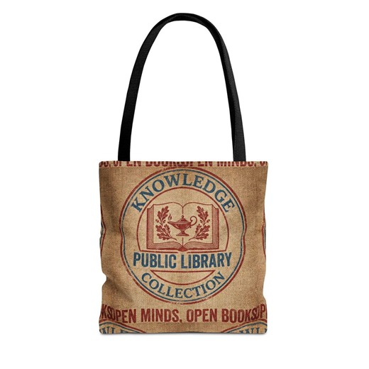 Faux Burlap Library AOP Tote Bag, Public Library Knowledge Stamp Inspired Design, Chic Teacher Student Travel Gift - Etsy Australia