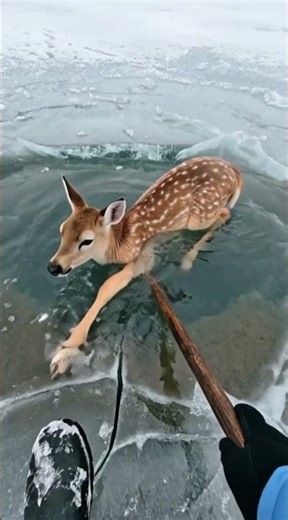 Baby Deer Trapped in Ice 😢 Watch What Happens Next