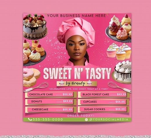 Bakery Flyer Template, Premade Cake Business Flyer, Bake Sale Flyer Template, Pink Pastry Flyer, Bakers Social Media Flyer Template Designs - Etsy