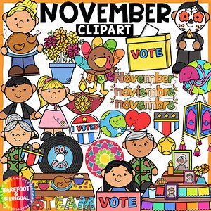 November Clipart Collection | Thanksgiving, Diwali, 50th Day of School and More