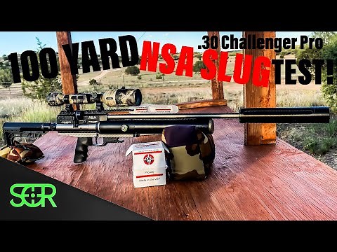 AEA Challenger Pro .30 with NSA Slugs at 100 YARDS - 138 FOOT POUNDS!