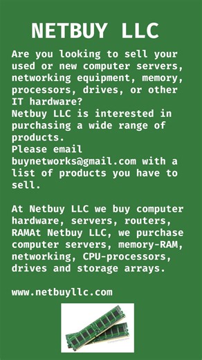 Netbuy Robb Adams on Instagram: "We are Buying New and Used Computer Networking, Datacom, Datacenter, Telecom, Cisco, Nvidia, and more! PLEASE EMAIL buynetworks@gmail.com WITH A LIST OF PRODUCTS YOU SELL! www.netbuyllc.com WE BUY USED & NEW COMPUTER SERVERS, NETWORKING, MEMORY-RAM, CPUs-PROCESSORS, DRIVES & STORAGE ARRAYS, LAPTOPS, NOTEBOOKS, HARD DRIVES, SSD DRIVES, HIGH END GPUs GRAPHICS CARDS, MICROSOFT SOFTWARE, IP PHONES, TELECOM, DATA COM, DATA CENTERS, SATELLITE COMMUNICATIONS & LOTS MORE