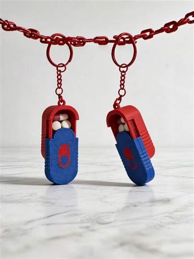 1pc Printed Mini Sliding Pill Box Keychain, Multi-Layer Sealed Moisture-Proof Waterproof Office Worker Travel Tablet Vitamin Storage Box, Portable Daily Medicine Organizer | SHEIN