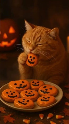 cute cat eating cookies video created using ai.