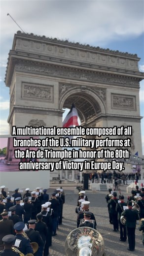 4.7K reactions · 13 shares | A multinational ensemble composed of all branches of the U.S. military performs at the Arc de Triomphe in honor of the 80th anniversary of Victory in Europe Day. Together, they pay tribute to the heroes of WWII and the enduring alliance that secured freedom. #VEDay80 #USMilitary #AllBranches #ArcDeTriomphe #WWII #Remembrance #UnityInService #NeverForget #AlliedForces | Walk Among Heroes | Facebook