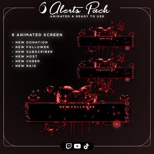 6 Animated Red Chrome Alerts | Liquid Metal Gothic Theme | Twitch, OBS, Streamlabs | Custom Sound Ready | Dark Aesthetic Red Alert Pack - Etsy