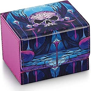 Deck Box for MTG Cards, Trading Card Storage Box Holds 120+ Sleeved Commander Deck, PU Leather Card Box Suits TCG Magic Cards with 2 Dividers (Purple,Skull)