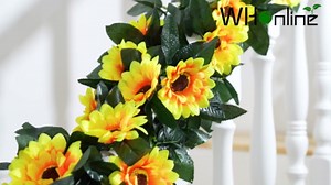 Whonline 4pcs 7.8ft/Pcs Fake Sunflower Vines Silk Yellow Artificial Sunflower Garland with Green Leaves for Wedding Decor Home Decor Table Decor