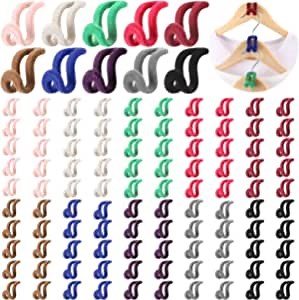 Qunclay 100 Pcs Clothes Hanger Connector Hooks Flocking Velvet Space Saving Cascading Hanger Organizer Heavy Duty Hanger Hooks Space Saver for Closet Clothes, 10 Colors