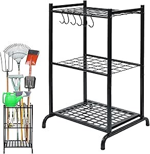 Garden Tool Organizer and Storage, Yard Tool Organizer for Garage Up to 41 Tools, 3-tire Yard Tool Holder Holding Long Handled Tools for Shed Garden Outdoor