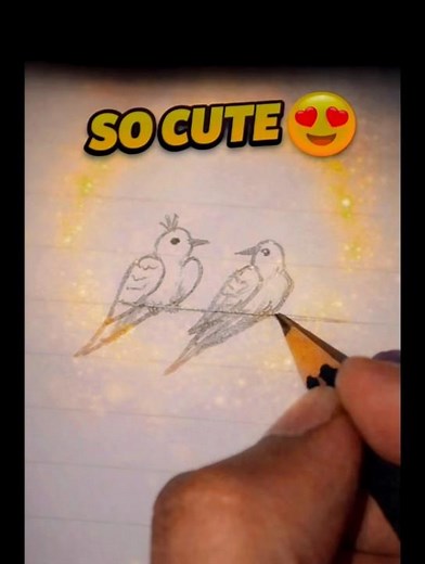 How to Draw Cute Birds Sitting on Wire 🐦 | Easy Bird Drawing Tutorial #Shorts
