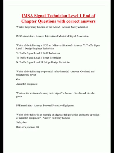 IMSA Signal Technician Level 1 End of Chapter Questions with correct answers5