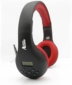 Portable Personal FM Radio Headphones Pull-Out Antenna for Great Reception, Walking, Jogging, Relaxing, School, Talk Radio - Powered by 2AA Batteries (Not Included) (Black & Red)