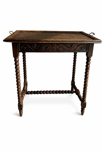 Vintage Tray Table With Handles, Carved Wood Side Table, Barley Twist Legs - Etsy