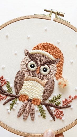 Embroidery by Elahe on Instagram: "New project 🙂 Full video tutorial on my YouTube channel, PDF Pattern and instructions are available on the store, link in bio. For owl lovers ❤️ . . ."