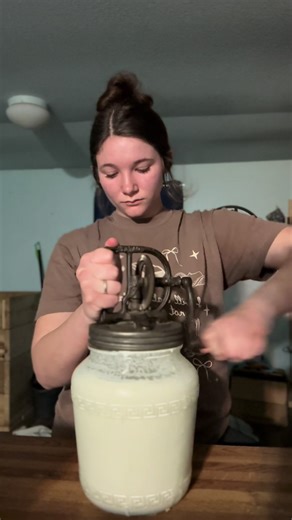 After learning churning butter with your kitchen aid is bad, we decided it’s time to go back to churning the old way🤣 #butterchurn #homestead #butter #mama