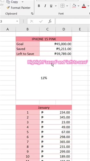 Here's the chart tutorial!!!! Hope this helps y'all create your own savings tracker. Happy saving! ໒꒰ྀིᵔ ᵕ ᵔ ꒱ྀི১ #savingstracker #excel #exceltutorial #tutorial #fyp