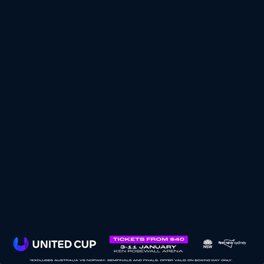 Turn up the savings with 2-for-1 tickets this Boxing Day. Early-round United Cup sessions. Less than a week to go. One day only. Excludes matches featuring Australia. 🎾 | United Cup