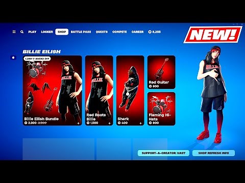 NEW Item Shop Red Roots Billie Eilish Skin BUNDLE Fortnite!