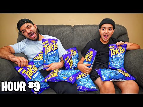 Last To Stop Eating BLUE TAKIS Wins V-Bucks (FORTNITE CHALLENGE VS LITTLE BROTHER)