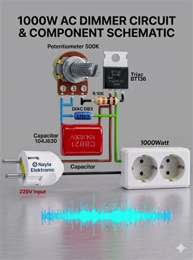 220V 1000 Watts dimmer switch circuit #dimmer #diycircuit #diagram #electronic #tools