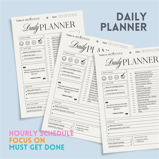 Minimalist Daily Planner Printable, Hourly Schedule (digital Download) - Etsy