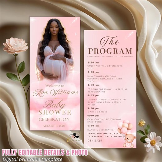 Editable Baby Shower Program Template With Photo Pink Baby Shower Itinerary, It's a Girl Baby Announcement Order of Events Printable Program - Etsy