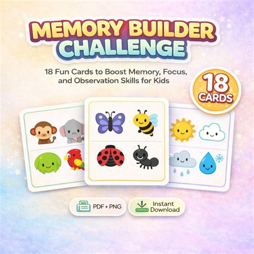 Memory Builder Challenge – 18 Cards for Kids - Etsy